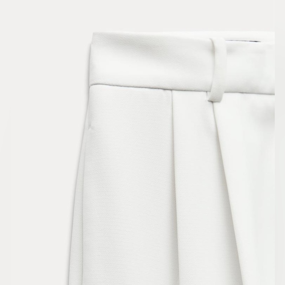 NWT Zara High Waist Wide Leg Pleated Trousers Pants in White Size L - Picture 9 of 11